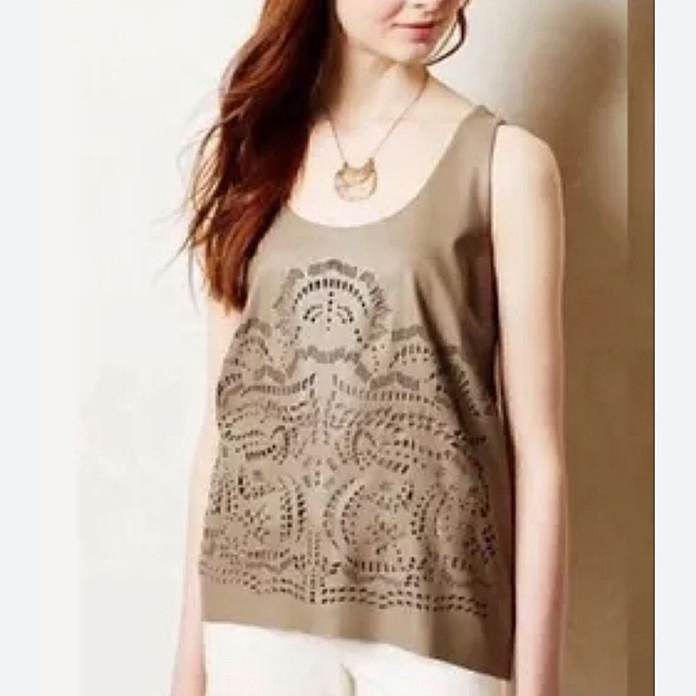 NWOT Anthropologie Koel Hi-Lo Faux Leather Laser Cut Tank Top Sleeveless Top S